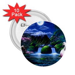 Flamingo Paradise Scenic Bird Fantasy Moon Paradise Waterfall Magical Nature 2 25  Buttons (10 Pack)  by Ndabl3x