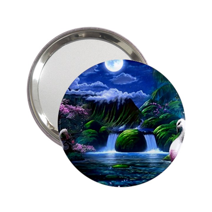 Flamingo Paradise Scenic Bird Fantasy Moon Paradise Waterfall Magical Nature 2.25  Handbag Mirrors