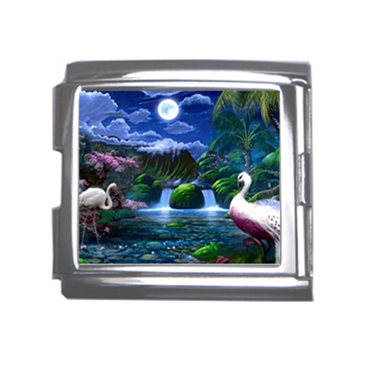 Flamingo Paradise Scenic Bird Fantasy Moon Paradise Waterfall Magical Nature Mega Link Italian Charm (18mm)