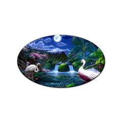 Flamingo Paradise Scenic Bird Fantasy Moon Paradise Waterfall Magical Nature Sticker (oval) by Ndabl3x