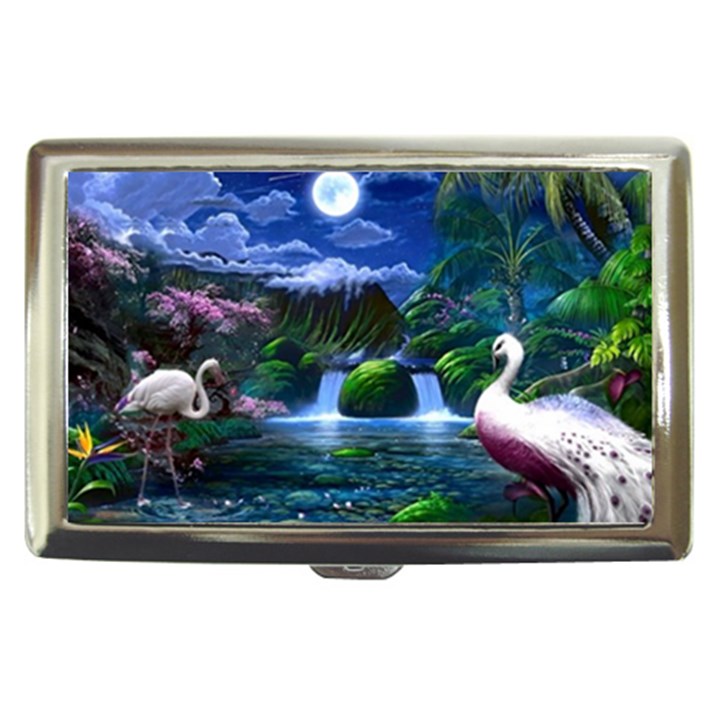 Flamingo Paradise Scenic Bird Fantasy Moon Paradise Waterfall Magical Nature Cigarette Money Case