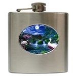 Flamingo Paradise Scenic Bird Fantasy Moon Paradise Waterfall Magical Nature Hip Flask (6 oz) Front