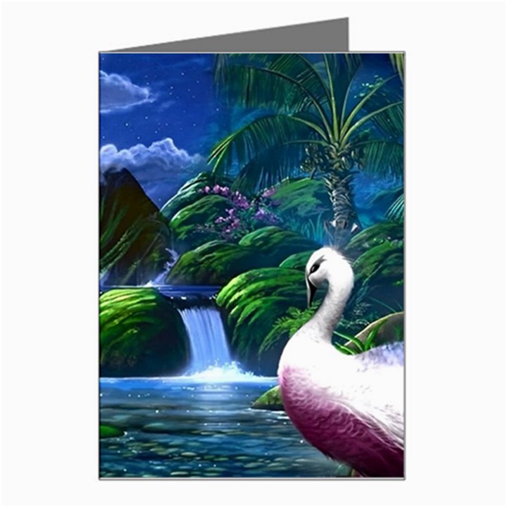 Flamingo Paradise Scenic Bird Fantasy Moon Paradise Waterfall Magical Nature Greeting Card