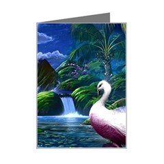 Flamingo Paradise Scenic Bird Fantasy Moon Paradise Waterfall Magical Nature Mini Greeting Card by Ndabl3x