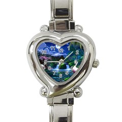 Flamingo Paradise Scenic Bird Fantasy Moon Paradise Waterfall Magical Nature Heart Italian Charm Watch by Ndabl3x