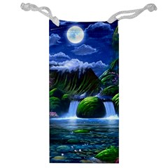 Flamingo Paradise Scenic Bird Fantasy Moon Paradise Waterfall Magical Nature Jewelry Bag by Ndabl3x