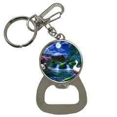 Flamingo Paradise Scenic Bird Fantasy Moon Paradise Waterfall Magical Nature Bottle Opener Key Chain by Ndabl3x