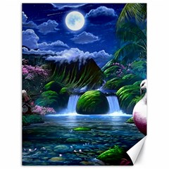 Flamingo Paradise Scenic Bird Fantasy Moon Paradise Waterfall Magical Nature Canvas 18  X 24  by Ndabl3x