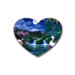 Flamingo Paradise Scenic Bird Fantasy Moon Paradise Waterfall Magical Nature Rubber Coaster (Heart) Front