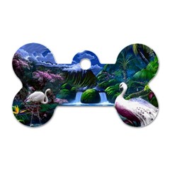 Flamingo Paradise Scenic Bird Fantasy Moon Paradise Waterfall Magical Nature Dog Tag Bone (two Sides) by Ndabl3x