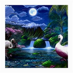 Flamingo Paradise Scenic Bird Fantasy Moon Paradise Waterfall Magical Nature Medium Glasses Cloth by Ndabl3x