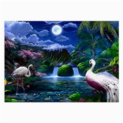 Flamingo Paradise Scenic Bird Fantasy Moon Paradise Waterfall Magical Nature Large Glasses Cloth by Ndabl3x