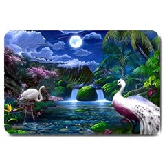 Flamingo Paradise Scenic Bird Fantasy Moon Paradise Waterfall Magical Nature Large Doormat by Ndabl3x