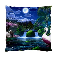 Flamingo Paradise Scenic Bird Fantasy Moon Paradise Waterfall Magical Nature Standard Cushion Case (one Side) by Ndabl3x