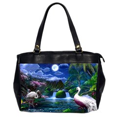 Flamingo Paradise Scenic Bird Fantasy Moon Paradise Waterfall Magical Nature Oversize Office Handbag (2 Sides) by Ndabl3x