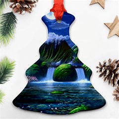 Flamingo Paradise Scenic Bird Fantasy Moon Paradise Waterfall Magical Nature Ornament (christmas Tree)  by Ndabl3x