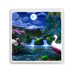 Flamingo Paradise Scenic Bird Fantasy Moon Paradise Waterfall Magical Nature Memory Card Reader (square) by Ndabl3x