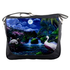 Flamingo Paradise Scenic Bird Fantasy Moon Paradise Waterfall Magical Nature Messenger Bag by Ndabl3x