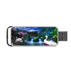 Flamingo Paradise Scenic Bird Fantasy Moon Paradise Waterfall Magical Nature Portable Usb Flash (two Sides) by Ndabl3x