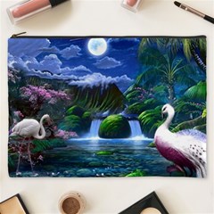 Flamingo Paradise Scenic Bird Fantasy Moon Paradise Waterfall Magical Nature Cosmetic Bag (xxxl) by Ndabl3x