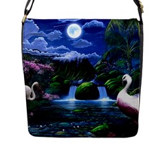 Flamingo Paradise Scenic Bird Fantasy Moon Paradise Waterfall Magical Nature Flap Closure Messenger Bag (l) by Ndabl3x