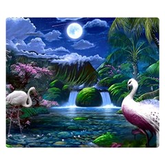 Flamingo Paradise Scenic Bird Fantasy Moon Paradise Waterfall Magical Nature Two Sides Premium Plush Fleece Blanket (small) by Ndabl3x