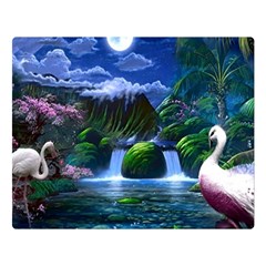 Flamingo Paradise Scenic Bird Fantasy Moon Paradise Waterfall Magical Nature Two Sides Premium Plush Fleece Blanket (large) by Ndabl3x