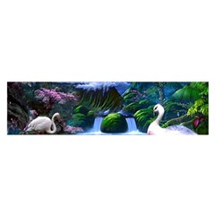 Flamingo Paradise Scenic Bird Fantasy Moon Paradise Waterfall Magical Nature Oblong Satin Scarf (16  X 60 ) by Ndabl3x