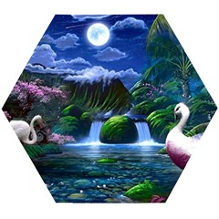 Flamingo Paradise Scenic Bird Fantasy Moon Paradise Waterfall Magical Nature Wooden Puzzle Hexagon by Ndabl3x