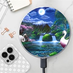 Flamingo Paradise Scenic Bird Fantasy Moon Paradise Waterfall Magical Nature Wireless Fast Charger(white) by Ndabl3x