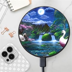 Flamingo Paradise Scenic Bird Fantasy Moon Paradise Waterfall Magical Nature Wireless Fast Charger(black) by Ndabl3x