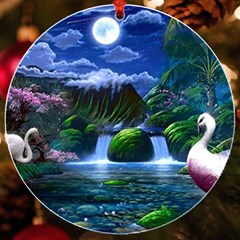 Flamingo Paradise Scenic Bird Fantasy Moon Paradise Waterfall Magical Nature Uv Print Acrylic Ornament Round