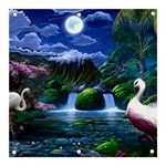 Flamingo Paradise Scenic Bird Fantasy Moon Paradise Waterfall Magical Nature Banner and Sign 3  x 3  Front