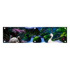 Flamingo Paradise Scenic Bird Fantasy Moon Paradise Waterfall Magical Nature Banner And Sign 4  X 1  by Ndabl3x