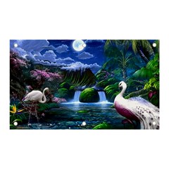 Flamingo Paradise Scenic Bird Fantasy Moon Paradise Waterfall Magical Nature Banner And Sign 5  X 3  by Ndabl3x