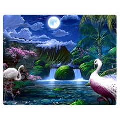 Flamingo Paradise Scenic Bird Fantasy Moon Paradise Waterfall Magical Nature Premium Plush Fleece Blanket (medium) by Ndabl3x