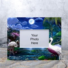 Flamingo Paradise Scenic Bird Fantasy Moon Paradise Waterfall Magical Nature White Tabletop Photo Frame 4 x6  by Ndabl3x