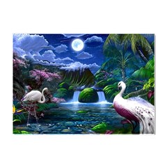 Flamingo Paradise Scenic Bird Fantasy Moon Paradise Waterfall Magical Nature Crystal Sticker (a4) by Ndabl3x