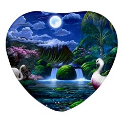 Flamingo Paradise Scenic Bird Fantasy Moon Paradise Waterfall Magical Nature Heart Glass Fridge Magnet (4 Pack) by Ndabl3x