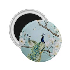 Couple Peacock Bird Spring White Blue Art Magnolia Fantasy Flower 2 25  Magnets by Ndabl3x