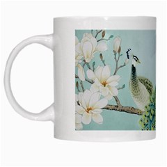 Couple Peacock Bird Spring White Blue Art Magnolia Fantasy Flower White Mug by Ndabl3x