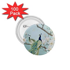 Couple Peacock Bird Spring White Blue Art Magnolia Fantasy Flower 1 75  Buttons (100 Pack)  by Ndabl3x