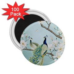 Couple Peacock Bird Spring White Blue Art Magnolia Fantasy Flower 2 25  Magnets (100 Pack)  by Ndabl3x