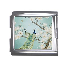 Couple Peacock Bird Spring White Blue Art Magnolia Fantasy Flower Mega Link Italian Charm (18mm) by Ndabl3x