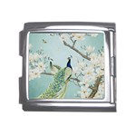 Couple Peacock Bird Spring White Blue Art Magnolia Fantasy Flower Mega Link Italian Charm (18mm) Front