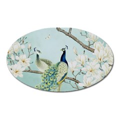 Couple Peacock Bird Spring White Blue Art Magnolia Fantasy Flower Oval Magnet by Ndabl3x