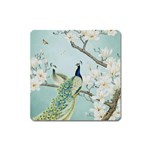 Couple Peacock Bird Spring White Blue Art Magnolia Fantasy Flower Square Magnet Front