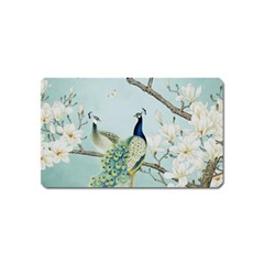 Couple Peacock Bird Spring White Blue Art Magnolia Fantasy Flower Magnet (name Card) by Ndabl3x