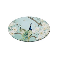 Couple Peacock Bird Spring White Blue Art Magnolia Fantasy Flower Sticker Oval (100 Pack) by Ndabl3x