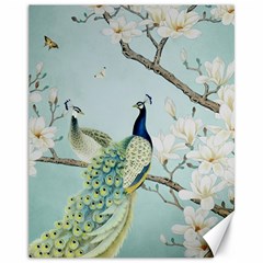 Couple Peacock Bird Spring White Blue Art Magnolia Fantasy Flower Canvas 11  X 14  by Ndabl3x